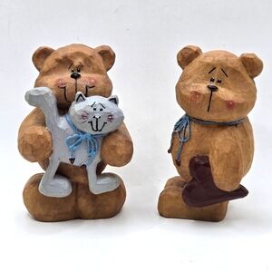 Vintage Pair Ceramic Cute Standing Teddy Bear Handpainted Love Valentine Cat